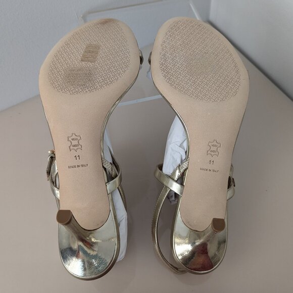 TORY BURCH * $328 * Penelope Slingback Sandal Gold Strappy Prom Formal 9 9.5 - Picture 12 of 16